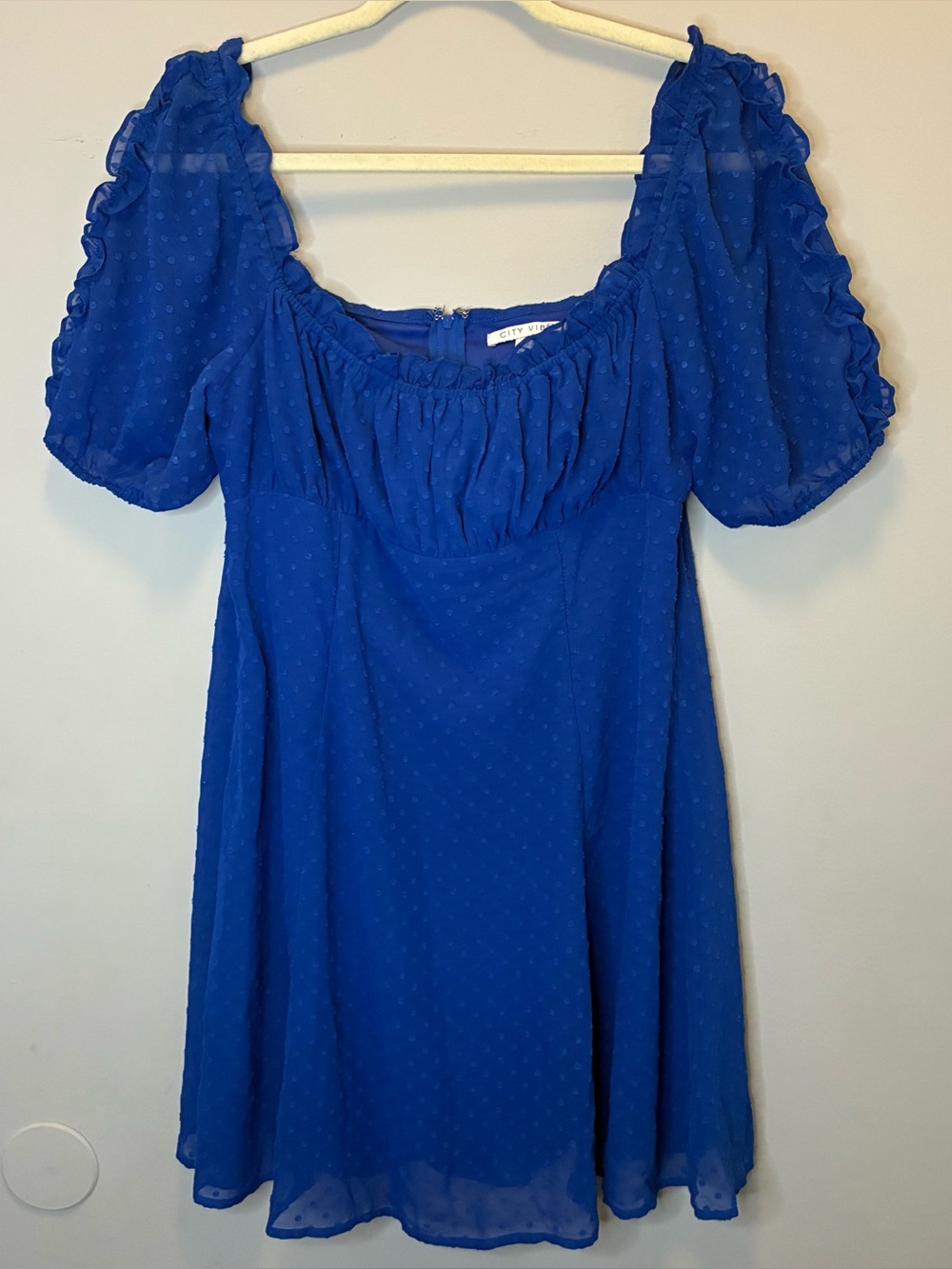 Royal Blue Chiffon Puff-Sleeve Mini Dress